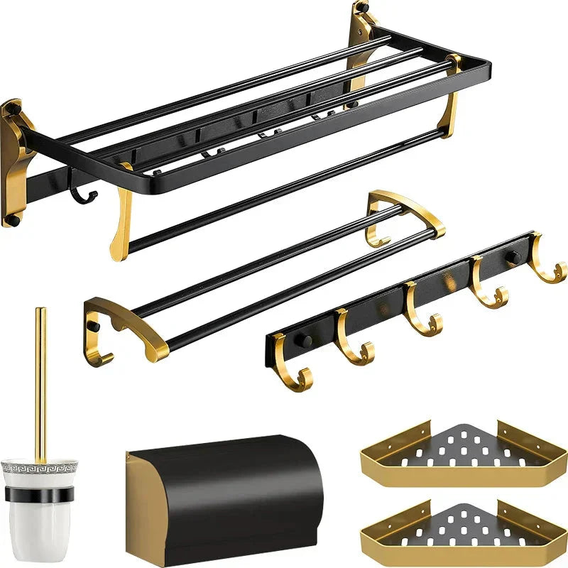 Acessórios Kit Premium Para Banheiro Black e Dourado